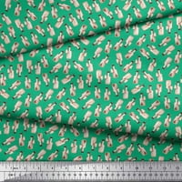 Soimoi Green Viscose Chiffon Fabric Hedgehog & Bottle Artistic Print Fabric край двора