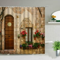 Ретро стара врата селска природа душ завеси сграда Цвете растение пролет пейзаж баня завеса вана екран с куки