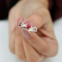 Red Ruby Solitaire Infinity Ring за жени, Red Gemstone Crossover Ring, Sterling Silver, US 9.50