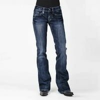 Плюс размери дънки за жени Бутон Джев панталони Скрук средна талия улични дрехи панталони с джобове прав крак солиден панталон панталон тънък панталон дълги панта
