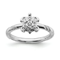 Средно стерлинги сребърни изрази диамантени костенурки пръстен - размер 6