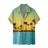 ERNKV Мъжки свободни удобни ризи Просвещение Лапето пуловер Хавайски плаж Бутон Празник тропически печат тийнейджъри Модни летни ризи с къс ръкав Облекло Жълто xxxl