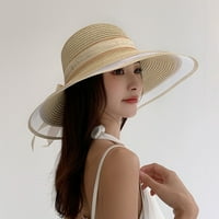 Прозорче женска сламена шапка, голям ръб с декор за лък-коник, мрежеста слънчева защита Елегантна лятна ваканция Лейди Лятна шапка