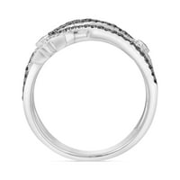 Фини бижута стерлинги сребро черно -бяла диамантена звездна лента пръстен, размер 5.5