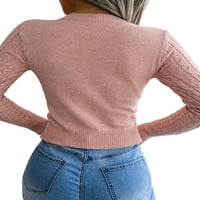 SDGHG Женски изрезки плетен върхове, моден кабел с дълъг ръкав плетен кръг кръгло врата с тънки пуловери