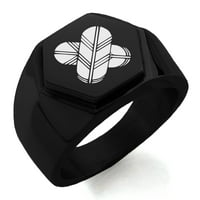 Неръждаема стомана ASO Samurai Crest гравиран шестоъгълник Crest Flat Top Biker Style Полиран пръстен
