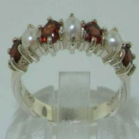 Стерлинг сребро култивирана перла и гранат жени вечен пръстен - размер 8.25