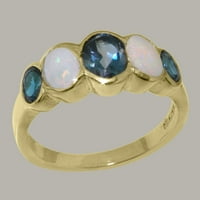 Британският направи зашеметяващ 14K жълто злато естествено Лондон Blue Topaz & Opal Womens Band Ring - Опции за размер - размер 8.5