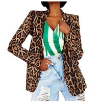 Жени ежедневни леопардови печат с единичен бутон Ревел дълъг ръкав тънък костюм Темперамент Кардиган палто за офис дами