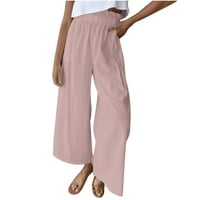 Течащи панталони за жени ежедневни с висока талия с широки крака панталони панталони панталони твърди цветове еластични панталони розово 10