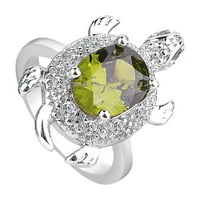 Нископрофилни пръстени за жени момичета стерлинги сребърна костенурка Зелена опална костенурка Бижута Дълголетие Подаръци за пръстени
