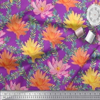 Soimoi Purple Georgette Viscose Leaves & Water Lily Floral Print Fabric край двора