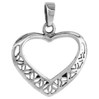 Стерлинг сребърно изрязано филиграно сърце колие за жени с диамант окислено покритие BX_15