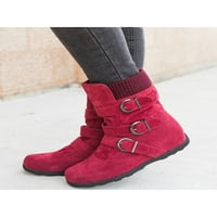 Frontwalk Ladies Winter Boot Woolen Rang Mid-Calf Boots Side Zipper Casual Shoes Work Неплъзгаща се женска каишка катарама червено 10