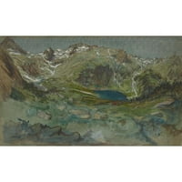 Eugène-Emmanuel Viollet-le-Duc Black Modern Modeermed Museum Art Print, озаглавен-Изглед на Lac D'Espingo и The Cirque D'Espingo в Пиренеите
