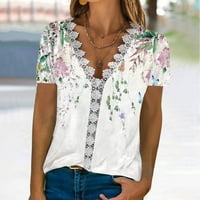 Timegard женски V Neck Lace Crochet с къси ръкави върхове флорални ежедневни блузи ризи, лилаво, m