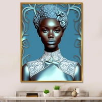 Art DesignArt Retro Haute Couture Афро -американска дама Vi Модна жена в рамка на стена изкуство хол в. Широко. Високо - злато