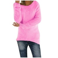 Penkiiy дамски върхове жени модни разхлабени плюшени плътни цветове дълги ръкави пуловерни тениски върхове горещи розови y2k дрехи