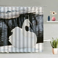 Лебед животни душ завеса небето море планина горски залез пейзаж вана декорация душ завеси за миене с куки комплекти