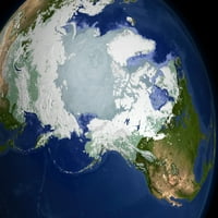 19 май, - Окръж -Арктическа вечна замръзване, Модис ежедневна снежна покривка и температура на морската ледена повърхност над печат на плаката на Арктическия регион