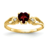 Солиден 14k жълто злато сърце гарнит януари червен скъпоценен диамантен годежен пръстен размер 7