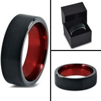Manoukian волфрам сватбена лента пръстен за мъже жени червена черна плоска тръба нарязана четка полиран живот гаранция размер 7
