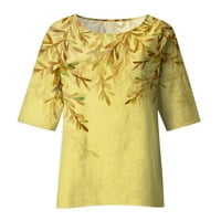 Женски ризи за ръкави с половин ръкав кръгла шия отпечатана разхлабена риза моден топ, жълт 4xl
