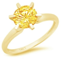 3ct кръгла режещ жълт естествен цитрин 14k жълто злато годишнина годежен пръстен с размер 9