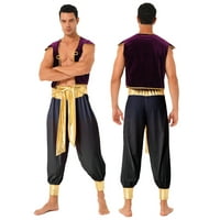 Мъжки мъжки арабски принц костюм отворен предни жилетка дълъг панталони