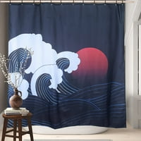 Японска вълна душ завеси Ориентал винтидж вълна Монохром Канагава вдъхновена антична художествена платя тъкан декор за баня декор