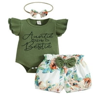 Авамо новородено еластична талия с флорални шорти за шорти + бутони за лента за глава на свобода на летни тоалети бебешки костюм за пътуване с къс ръкав
