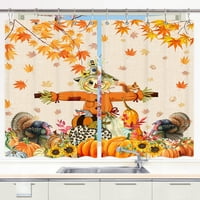 Есенни кухненски завеси, благодарност щастлива есен, всички тиквени слънчогледи Плашило прозорци Валанс Кухненски завеси, есенни кухненски завеси за хола спалня Драпиране на прозореца