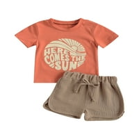Licupiee Toddler Baby Boy Summer Clothes Comple, Letter Sun отпечатани тениски с къс ръкав топчета + тоалети с къси панталони
