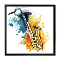 Art DesignArt Музикален саксофон Резюме дизайн Модерно рамкирано стеново изкуство в. Широк в. Високо - сребро