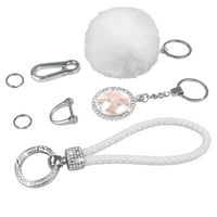 Сплетен комплект ключодържатели d форма ключ за кола pom pom carabiner clip flower crystal bling key for for women girls gift