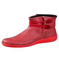 Увиване на женски ботуши Подхлъзва се върху ботуши с глезени плоска кожена обувка дами удобни ежедневни неплъзгащи се червено 5