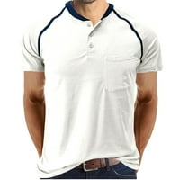 Мъжки ризи плюс размер кръгъл копче за шия с къс ръкав твърд цвят тийп горен лято дишаща лека пуловерна риза с преден джоб бял l