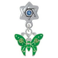 Лайм зелена пеперуда с лимови зелени кристали - Звезда на Дейвид със синьо кристално чар мънисто