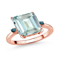 Gem Stone King 5. Ct Sky Blue Simulated Aquamarine Blue Diamond 18K Rose Gold Платен сребърен пръстен
