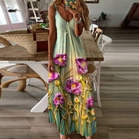 Dianli maxi рокли за жени без ръкави с v-образно слънчоглед щампа лятна рокля плаж