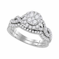 Женски солиден 14kt бял златен диамантен клъстер булчински сватбен пръстен комплект CTTW Размер на пръстена 6.5
