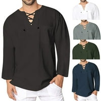 Герси за мъжки бельо ризи ежедневни леки разхлабени дълги ръкави v Врат пуловер блуза лятна солидни плажни ризи пуловер върхове за мъже