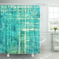 Акварелен гръндж абстрактно възраждане сиво зелено синьо бял циан душ завеса баня завеса за баня