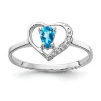 Солиден 14K бяло злато 5x круша синьо топаз диамантен годежен пръстен размер 5.5
