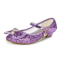 Daeful детски танцови обувки Bowknot Princess Shoe Comfort Mary Jane Wedding Elagant Lightweight Magic Tape Pumps Purple 11.5C