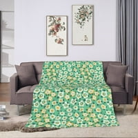 Овидетел за хвърляне на руно за дивана, зелено сладко свежи маргаритки Леки плюшени размити уютни меки одеяла и хвърляния за диван, 50 x40