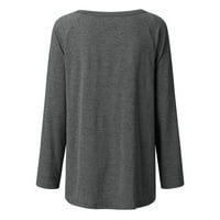 Shpwfbe дамски блузи дамски есенни върхове дамски солиден дълъг ръкав нередовен суичър разхлабени печат пуловерни върхове блуза ризи с дълъг ръкав за жени сиви xl