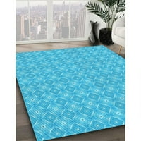 Ahgly Company Machine Wareable Indoor Rectangle Transitional Bright Cyan Blue Area Rugs, 8 '10'