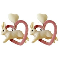 Yinguo Малък заек дизайн Сладки обеци сладка сърце капка бели заешки обеци за жени