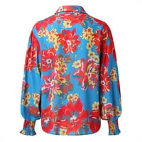 Женски моден ежедневен бутон надолу ризи дълъг фенер ръкав v Врат блузи флорални принти